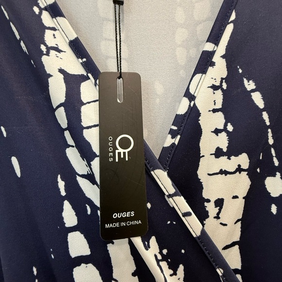 NWT Ouges Navy and White Print Women's Maxi Dress Size M - Picture 3 of 11
